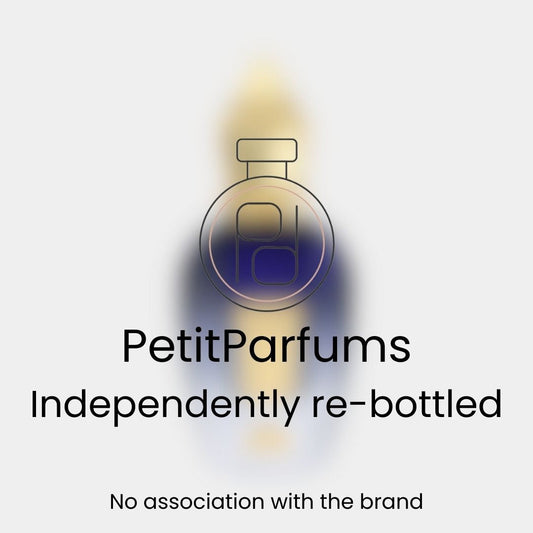 The Don Sample by PetitParfums, presented in a re-bottled container. The design features a blurred background with a stylized perfume bottle logo.