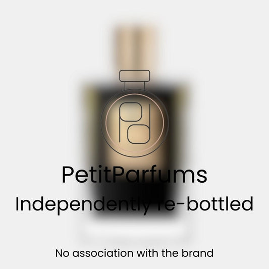 A bottle labeled 'Black Phantom Sample' by PetitParfums, showcasing a sleek design with a minimalist aesthetic. The text indicates it is independently re-bottled with no association to the original brand.