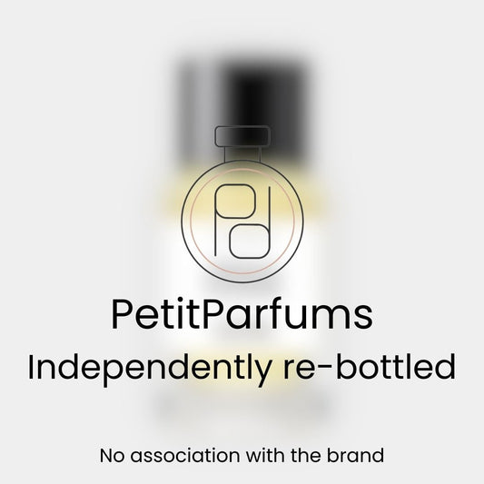 A bottle of 'French Flower Sample' perfume by PetitParfums, presented in an elegantly simple design, indicating that it is independently re-bottled with no association to the brand.
