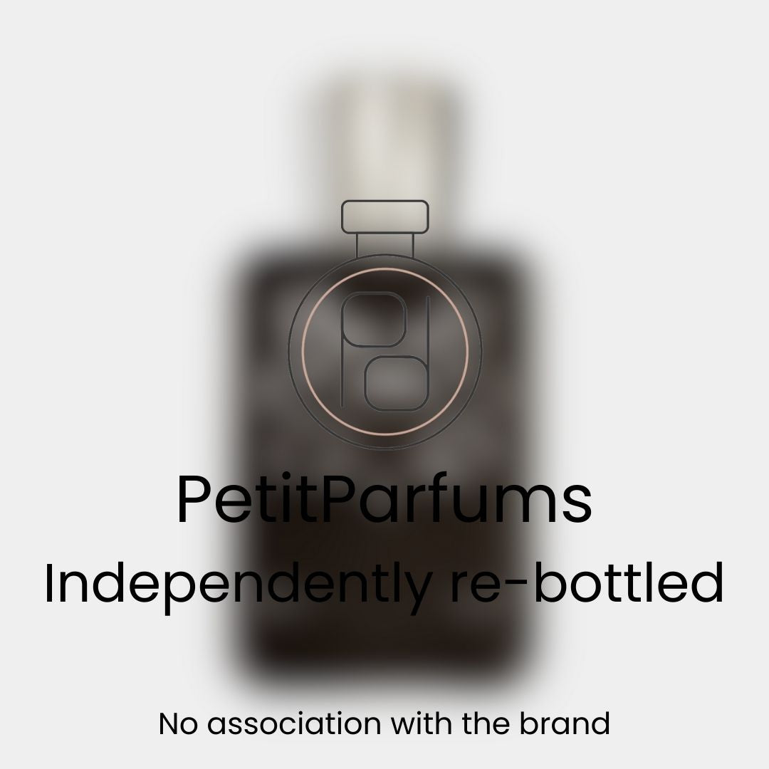 Herod Sample, an independently re-bottled fragrance displayed in a sleek dark bottle, featuring the PetitParfums logo. The image includes a note stating 'No association with the brand'.